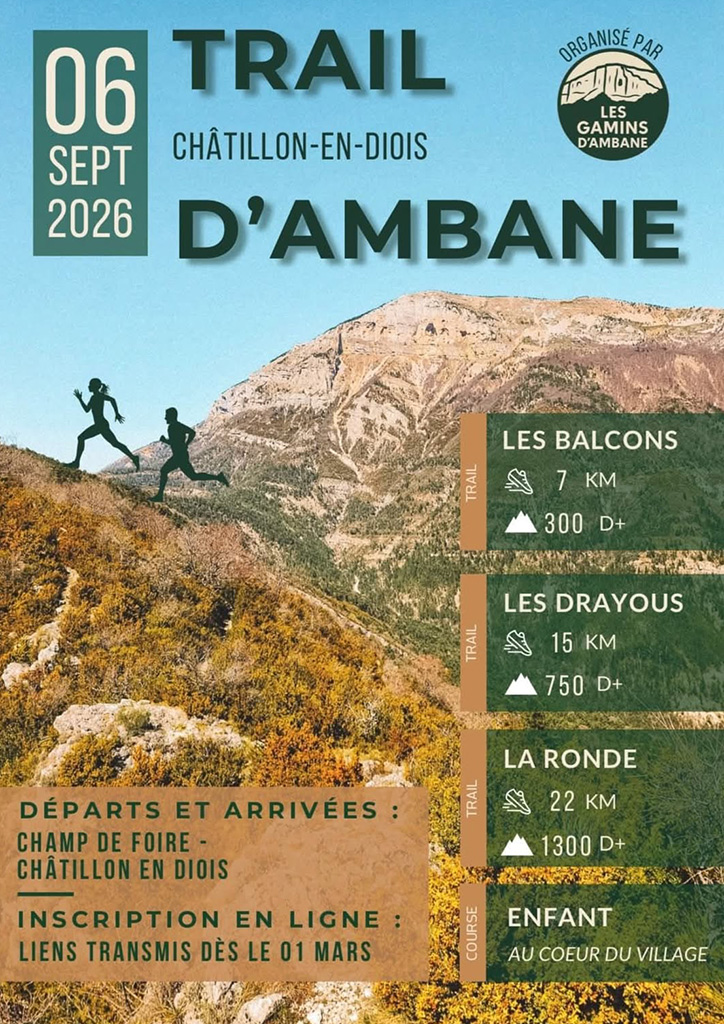 L'association Les Gamins d'Ambane organise le trail d'Ambane le 6 septembre 2026 à Châtillon-en-Dois en Drôme