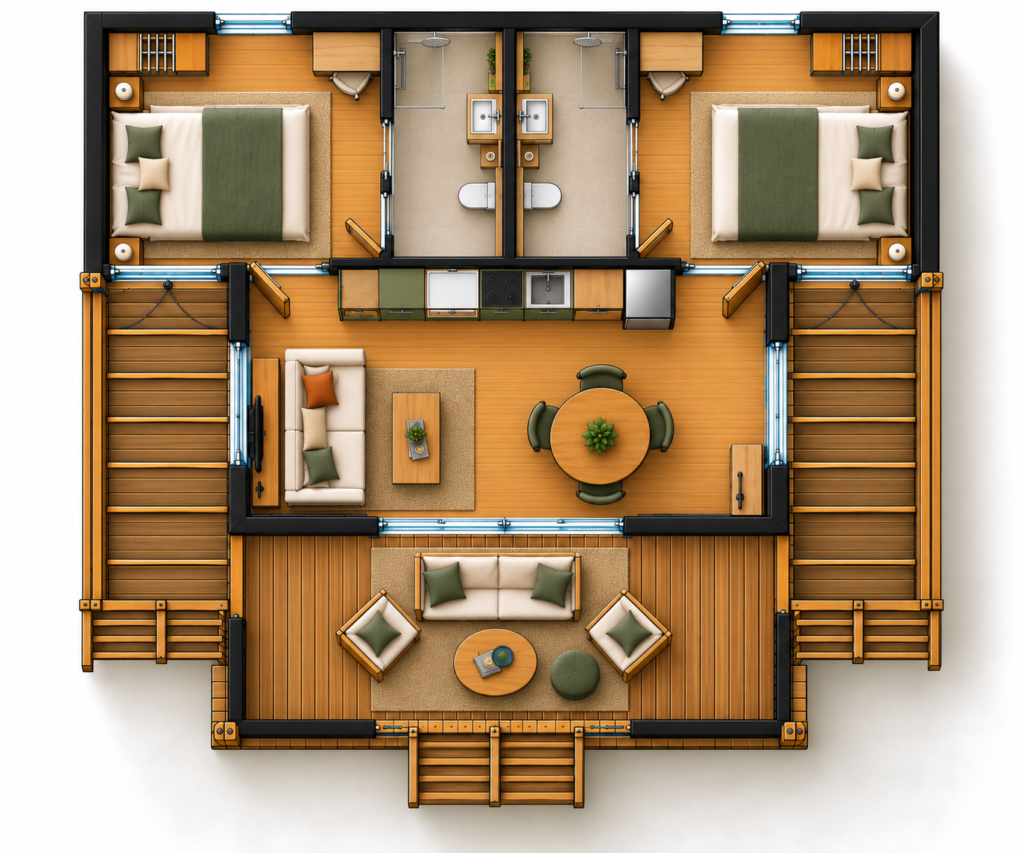Le lodge Jocou 3 en 1. Chambre seule disponible à la nuitée. Des tarifs avantageux pour les voyageurs itinérants.